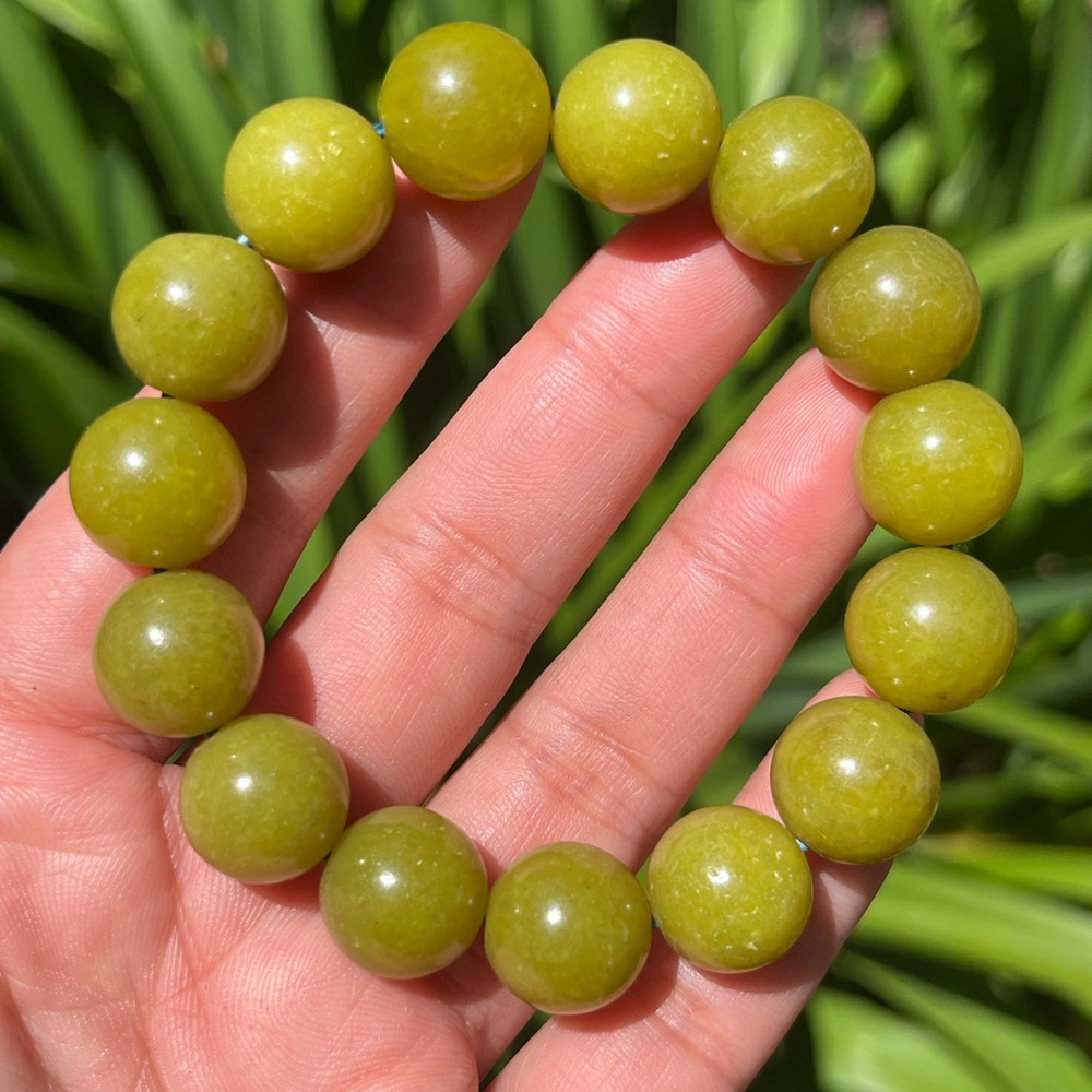 14mm stretchable olive green chunky xiuyan jade bracelet‎